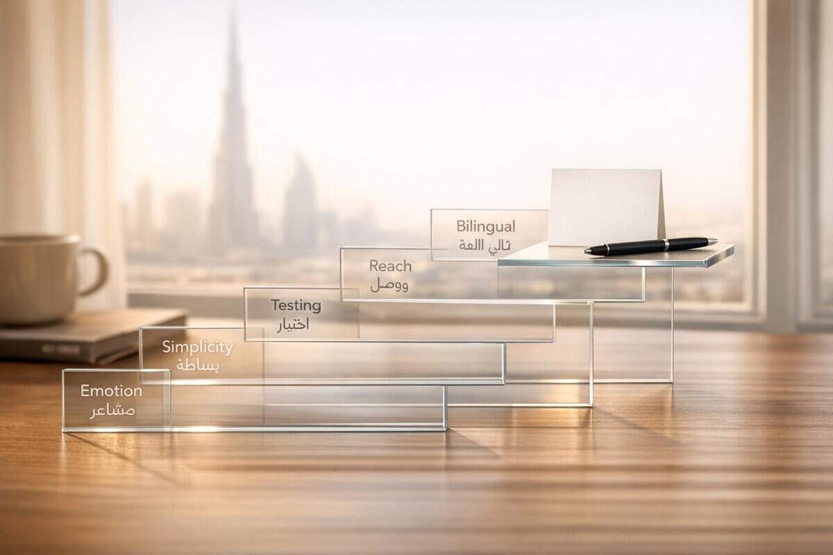 Brand-Husl office workspace with a city skyline view in the background.