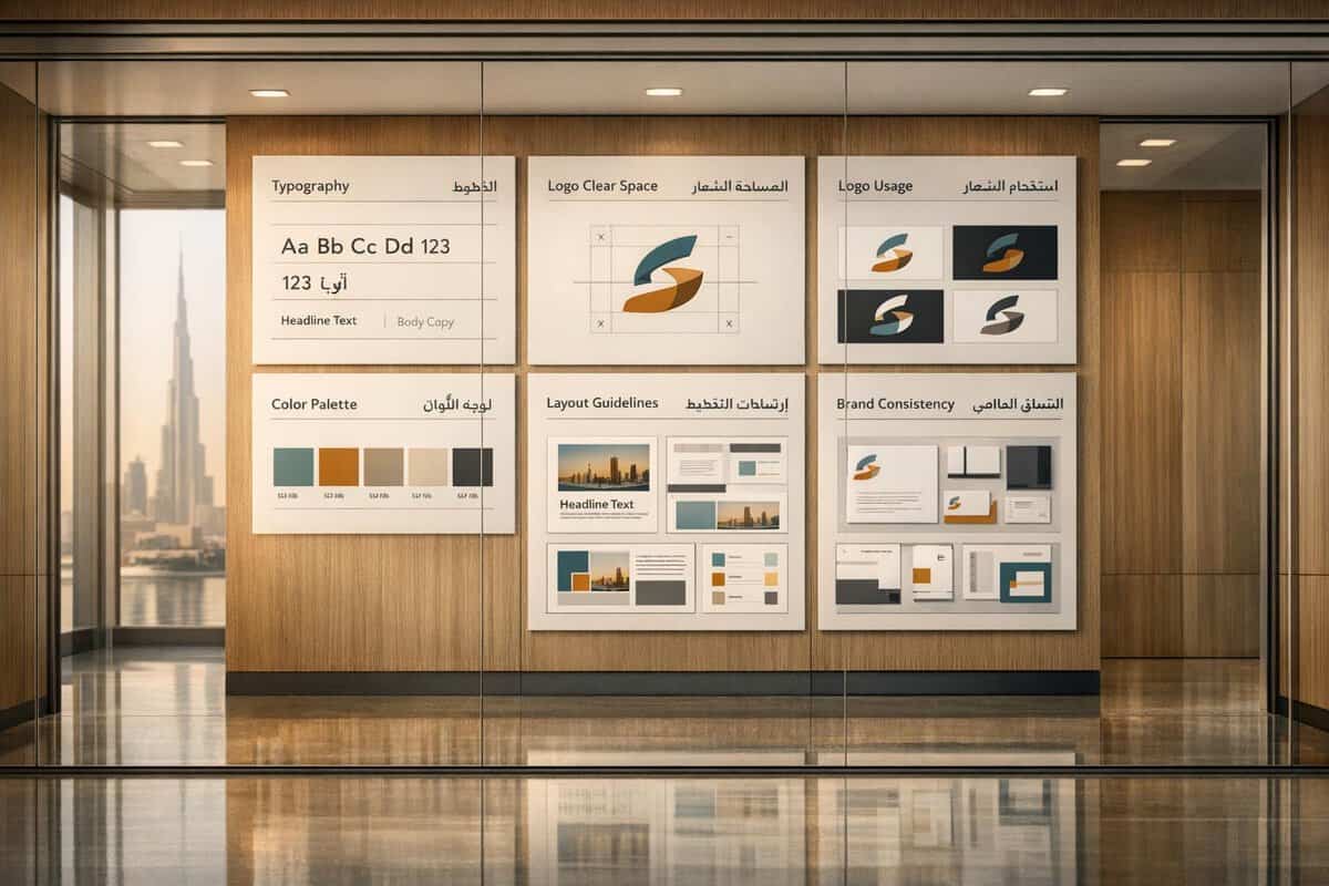 Brand-Husl- displays a professional office branding presentation with typography, logo space, colour palette, and layout guidelines, showcasing comprehensive branding elements for business identity de.